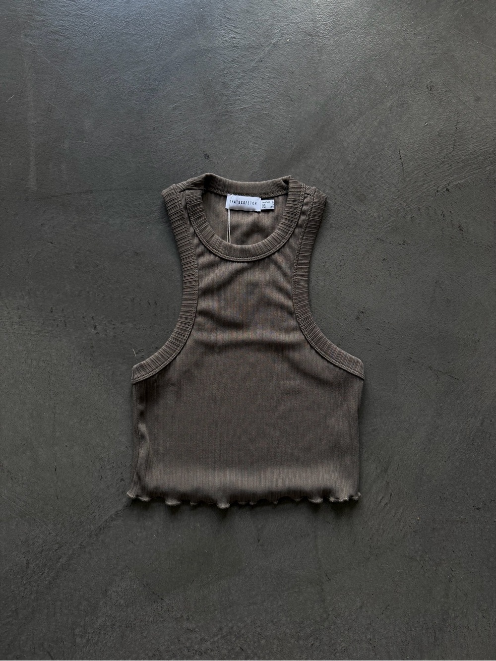 Ribbed Crop Tank Top - Charcoal Brown